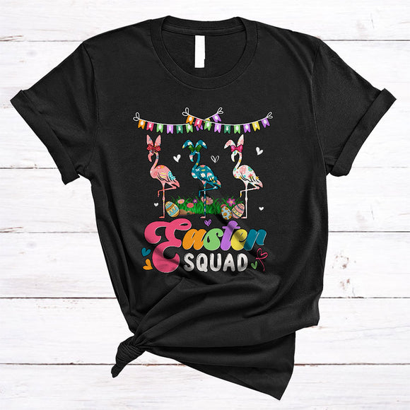 MacnyStore - Easter Squad, Adorable Easter Day Three Flowers Flamingo, Matching Egg Hunting Family Group T-Shirt