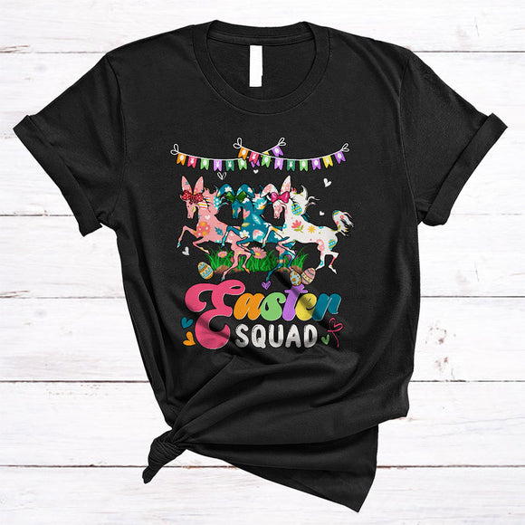 MacnyStore - Easter Squad, Adorable Easter Day Three Flowers Horse, Matching Egg Hunting Family Group T-Shirt