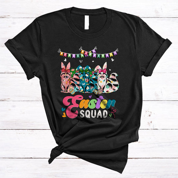 MacnyStore - Easter Squad, Adorable Easter Day Three Flowers Raccoon, Matching Egg Hunting Family Group T-Shirt