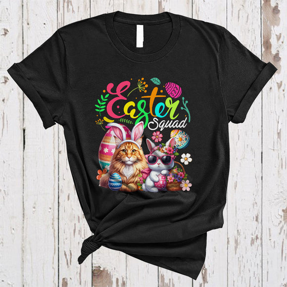 MacnyStore - Easter Squad, Colorful Bunny Sunglasses Maine Coon Cat Flowers, Matching Egg Hunting Group T-Shirt