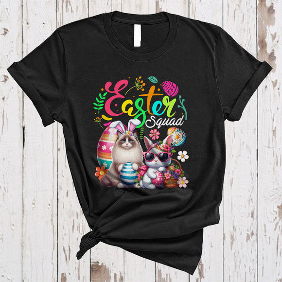 MacnyStore - Easter Squad, Colorful Bunny Sunglasses Ragdoll Cat Flowers, Matching Egg Hunting Group T-Shirt