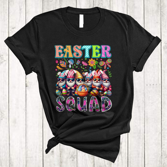 MacnyStore - Easter Squad, Colorful Easter Day Bunny Gnomes Hunting Eggs, Gnome Leopard Plaid T-Shirt