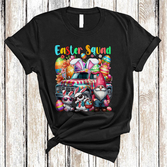MacnyStore - Easter Squad, Colorful Easter Day Plaid Pickup Truck, Dabbing Bunny Gnomes Gnomies Group T-Shirt