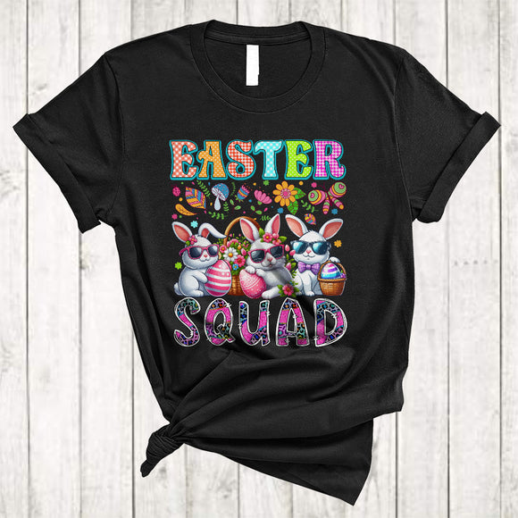 MacnyStore - Easter Squad, Colorful Easter Day Three Bunny Bunnies Hunting Eggs, Bunny Leopard Plaid T-Shirt