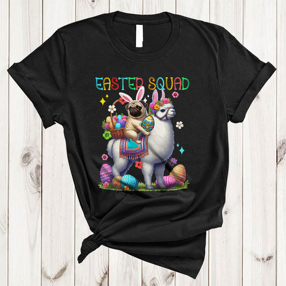 MacnyStore - Easter Squad, Lovely Easter Bunny Easter Bunny Pug Riding Llama Animal, Egg Hunting Lover T-Shirt