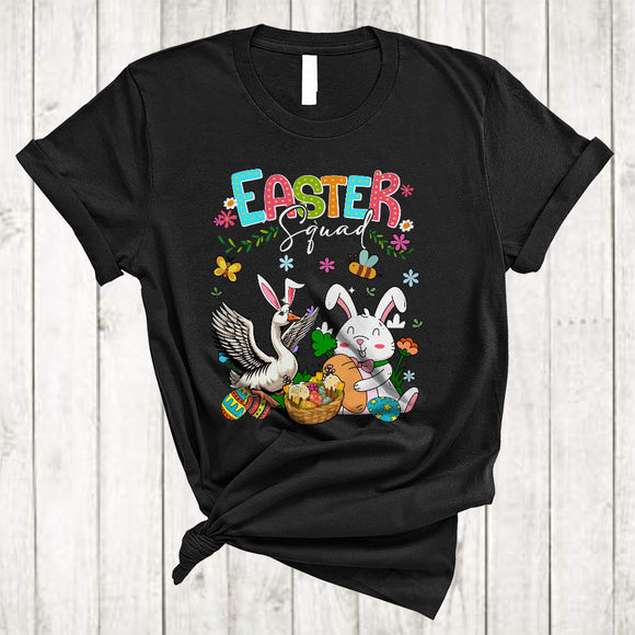 MacnyStore - Easter Squad, Lovely Easter Day Bunny Goose With Easter Egg Basket, Animal Lover Egg Hunt T-Shirt