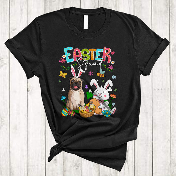 MacnyStore - Easter Squad, Lovely Easter Day Bunny Pug With Easter Egg Basket, Animal Lover Egg Hunt T-Shirt
