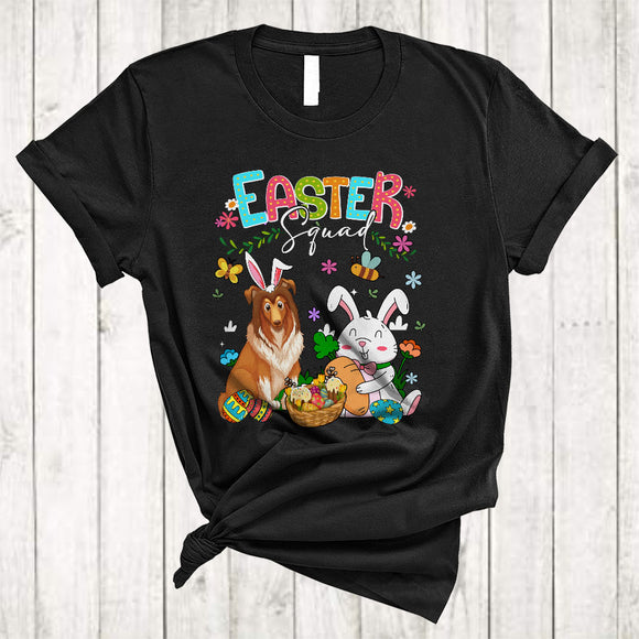 MacnyStore - Easter Squad, Lovely Easter Day Bunny Sheltie With Easter Egg Basket, Animal Lover Egg Hunt T-Shirt