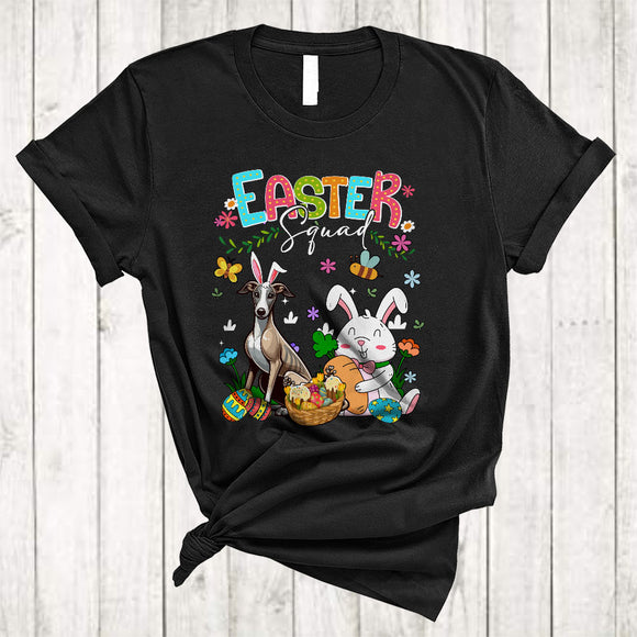 MacnyStore - Easter Squad, Lovely Easter Day Bunny Whippet With Easter Egg Basket, Animal Lover Egg Hunt T-Shirt
