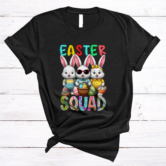MacnyStore - Easter Squad, Lovely Easter Day Three Bunnies Rabbit Hunting Eggs, Matching Family Group T-Shirt