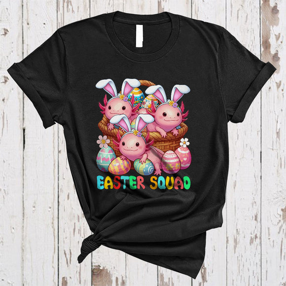 MacnyStore - Easter Squad, Lovely Easter Day Three Bunny Axolotls With Easter Egg Basket, Sea Animal Lover T-Shirt