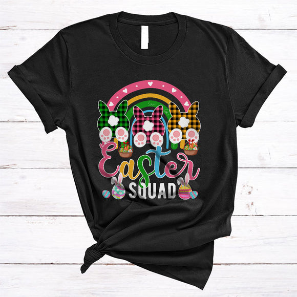 MacnyStore - Easter Squad, Lovely Easter Three Plaid Bunny From Back, Eggs Hunt Rainbow Family Group T-Shirt