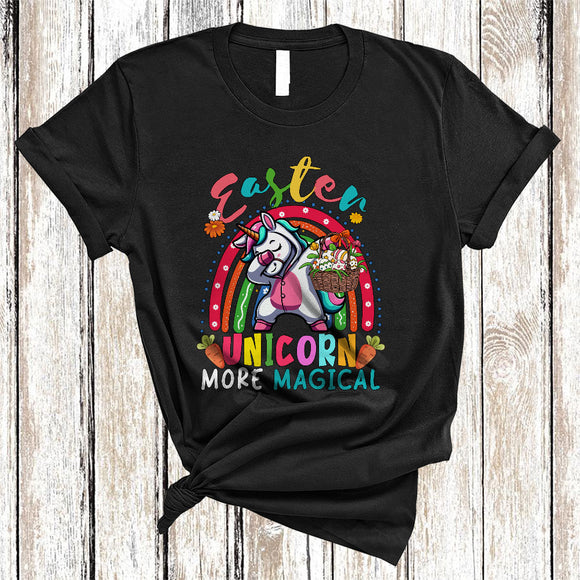 MacnyStore - Easter Unicorn More Magical, Joyful Easter Day Dabbing Bunny Unicorn, Egg Hunting Rainbow T-Shirt