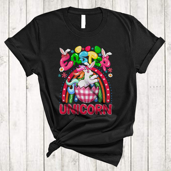 MacnyStore - Easter Unicorn, Wonderful Easter Bunny Unicorn In Plaid Egg, Egg Hunt Group Rainbow T-Shirt