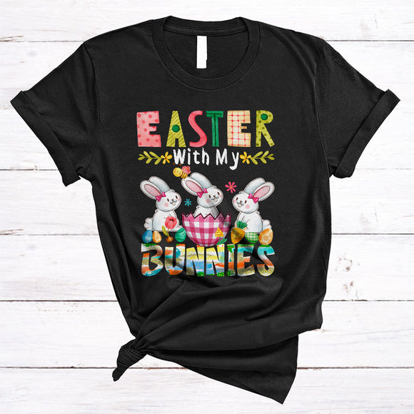 MacnyStore - Easter With My Bunnies, Colorful Easter Day Bunny In Plaid Egg, Matching Family Group T-Shirt
