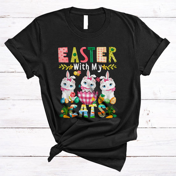 MacnyStore - Easter With My Cats, Colorful Easter Day Cat In Plaid Egg, Matching Family Group T-Shirt