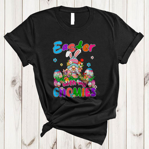MacnyStore - Easter With My Gnomies, Adorable Easter Day Flowers Gnome Bunny, Eggs Hunting Group T-Shirt
