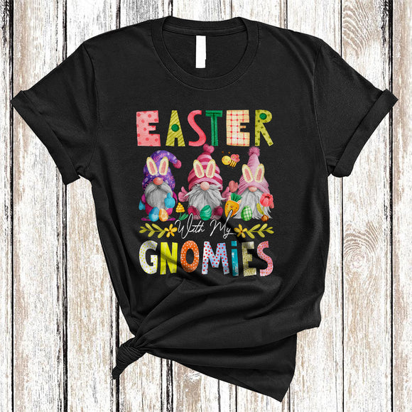 MacnyStore - Easter With My Gnomies, Lovely Easter Day Three Gnomes Bunny, Gnomies Family Group T-Shirt
