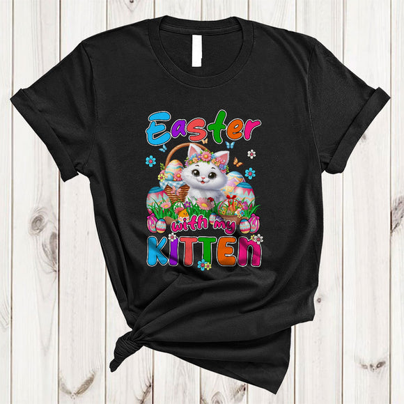 MacnyStore - Easter With My Kitten, Adorable Easter Day Flowers Kitten Lover, Eggs Hunting Group T-Shirt