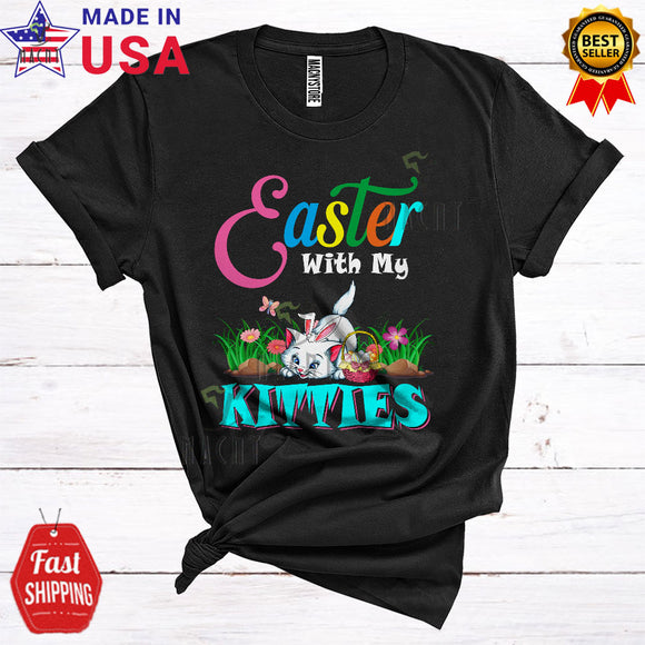 MacnyStore - Easter With My Kitties Cute Cool Easter Day Bunny Cat With Egg Basket Lover T-Shirt
