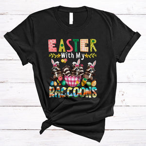 MacnyStore - Easter With My Raccoons, Colorful Easter Day Bunny Raccoon In Plaid Egg, Matching Family Group T-Shirt
