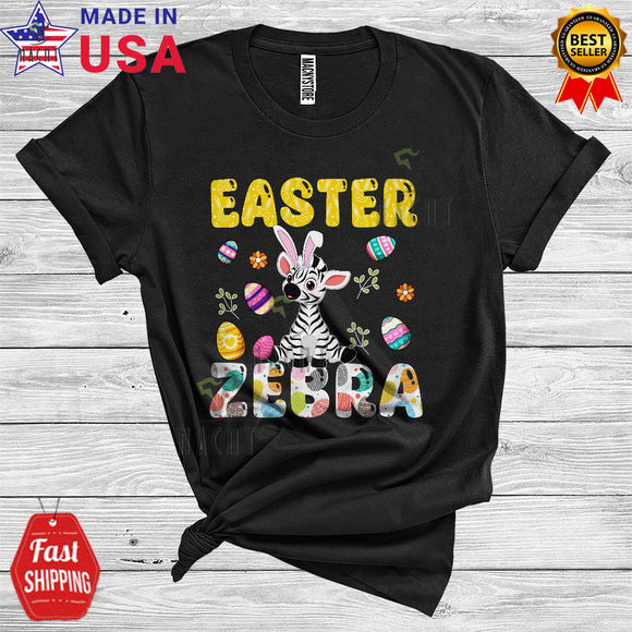 MacnyStore - Easter Zebra Cool Cute Easter Egg Hunt Bunny Zebra Wild Animal Floral Family Group T-Shirt