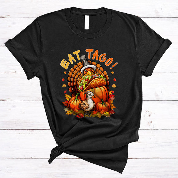 MacnyStore - Eat Taco Cool Thanksgiving Matching Fall Autumn Fall Leaf Pumpkin Turkey Eating Taco Lover T-Shirt