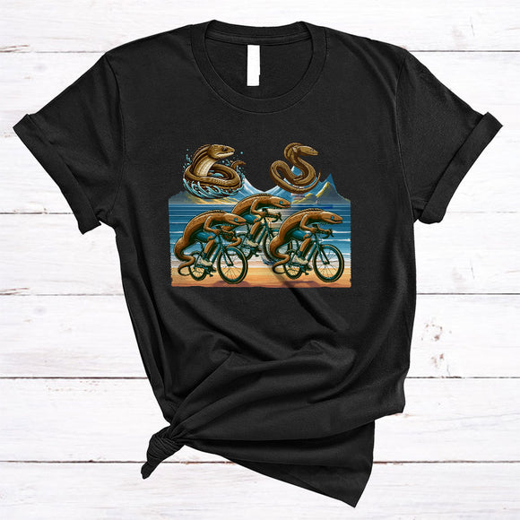 MacnyStore - Eel Riding Bicycle, Humorous Sea Animal Lover, Bicycle Riding Friends Family Group T-Shirt