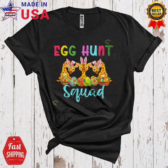 MacnyStore - Egg Hunt Squad Funny Cute Easter Day Three Bunny Giraffes Hunting Egg Animal Lover T-Shirt