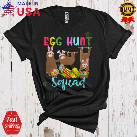 MacnyStore - Egg Hunt Squad Funny Cute Easter Day Three Bunny Sloths Hunting Egg Animal Lover T-Shirt