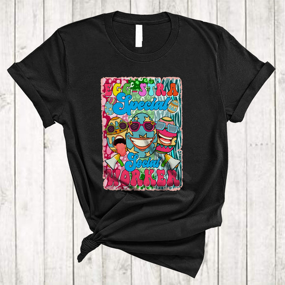 MacnyStore - Egg-Stra Special Social Worker, Joyful Easter Day Vintage Egg Hunting, Extra Eggs Family Group T-Shirt