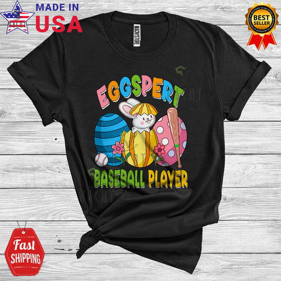 MacnyStore - Eggspert Baseball Player Cool Funny Easter Three Eggs Bunny Sport Player Lover T-Shirt