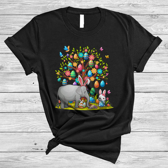 MacnyStore - Elephant Bunny With Easter Eggs Tree, Amazing Easter Flowers Animal, Matching Elephant Lover T-Shirt