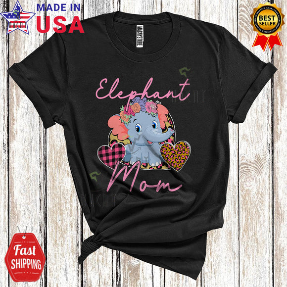 MacnyStore - Elephant Mom Funny Cool Mother's Day Leopard Plaid Flowers Elephant Wild Animal Lover T-Shirt