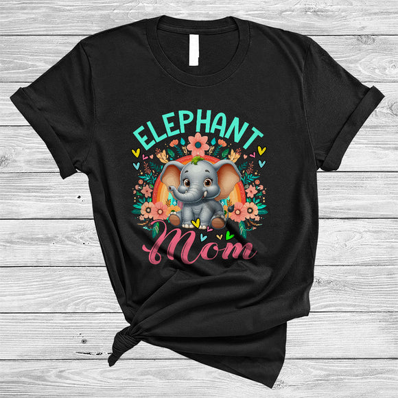 MacnyStore - Elephant Mom, Wonderful Mother's Day Flowers Rainbow, Wild Animal Zoo Keeper Family T-Shirt