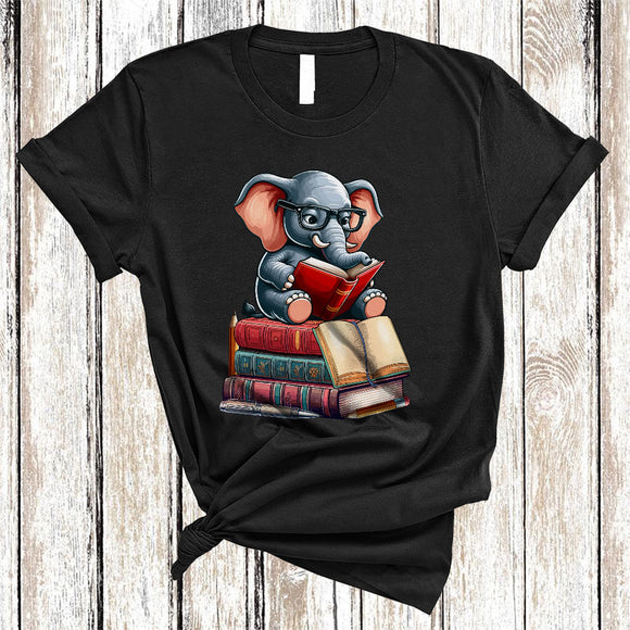 MacnyStore - Elephant Reading Book, Adorable Animal Lover, Book Nerd Readers Reading Librarian Group T-Shirt