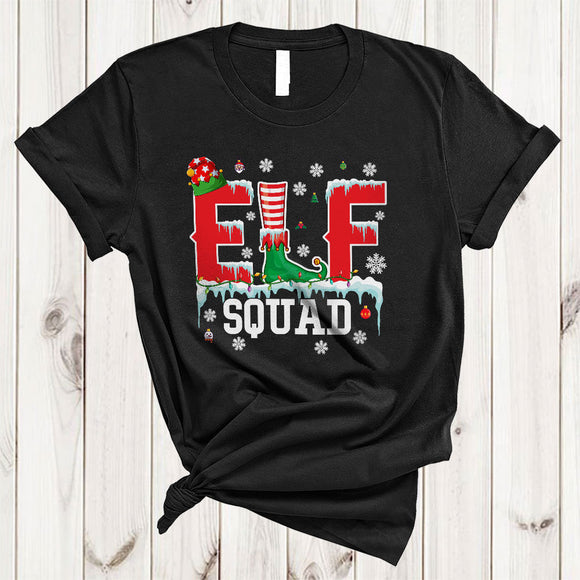 MacnyStore - Elf Squad, Cheerful Christmas Team Elf Matching Family, X-mas Lights Pajamas Group T-Shirt
