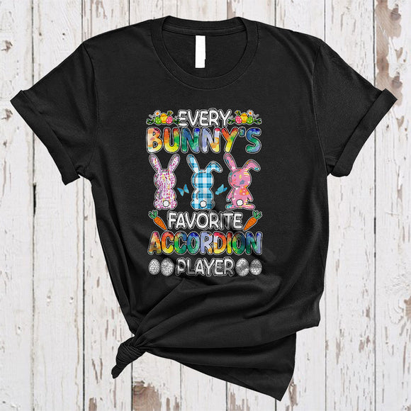 MacnyStore - Every Bunny's Favorite Accordion Player, Cute Three Leopard Plaid Bunnies, Matching Family Group T-Shirt
