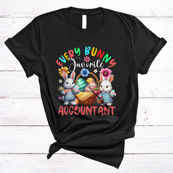 MacnyStore - Every Bunny's Favorite Accountant, Awesome Easter Two Bunnies With Egg Basket, Family Group T-Shirt