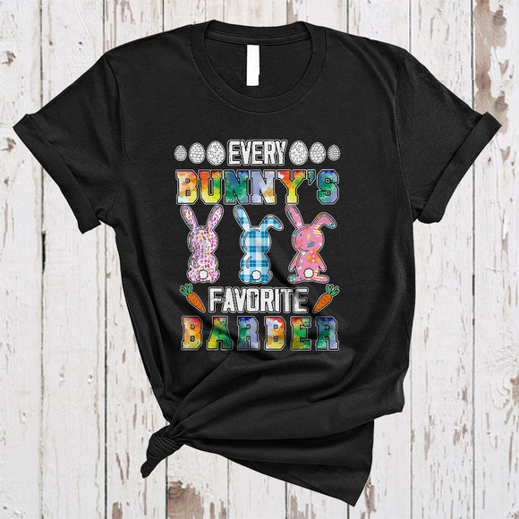 MacnyStore - Every Bunny's Favorite Barber, Cute Three Leopard Plaid Bunnies Barber, Matching Family Group T-Shirt