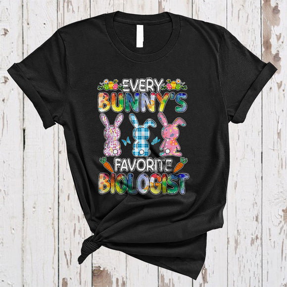 MacnyStore - Every Bunny's Favorite Biologist, Cute Three Leopard Plaid Bunnies Biologist, Matching Family Group T-Shirt