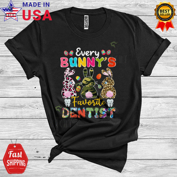 MacnyStore - Every Bunny's Favorite Dentist Cute Cool Easter Plaid Three Leopard Camouflage Bunnies T-Shirt