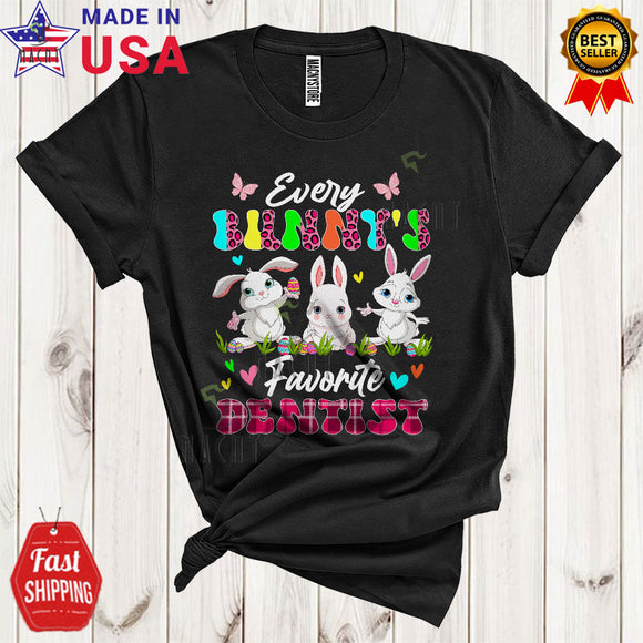 MacnyStore - Every Bunny's Favorite Dentist Cute Matching Easter Day Leopard Plaid Three Bunnies Hunting Eggs T-Shirt