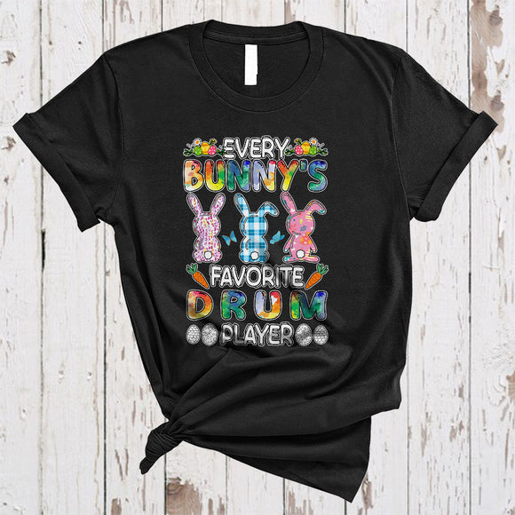 MacnyStore - Every Bunny's Favorite Drum Player, Cute Three Leopard Plaid Bunnies Drum Player, Family Group T-Shirt