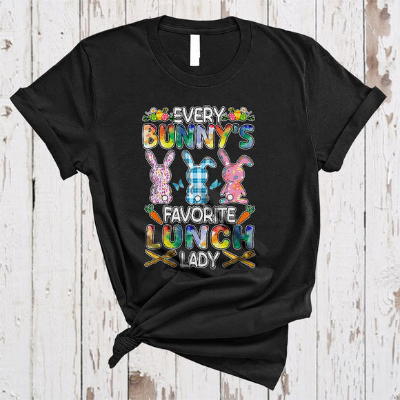 MacnyStore - Every Bunny's Favorite Lunch Lady, Cute Three Leopard Plaid Bunnies Lunch Lady, Family Group T-Shirt