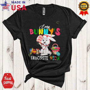 MacnyStore - Every Bunny's Favorite NICU Cute Funny Easter Day Bunny With Easter Egg Basket Nurse Lover T-Shirt