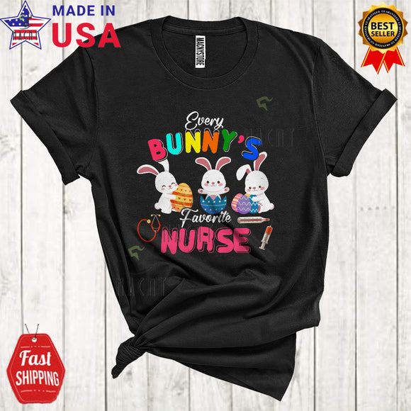 MacnyStore - Every Bunny's Favorite Nurse Cute Cool Easter Day Three Bunnies Egg Hunting Group T-Shirt