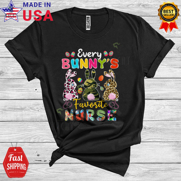 MacnyStore - Every Bunny's Favorite Nurse Cute Cool Easter Plaid Three Leopard Camouflage Bunnies T-Shirt