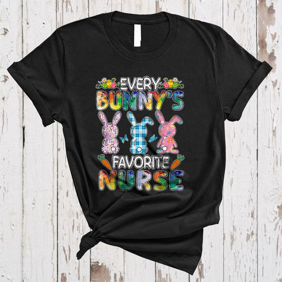 MacnyStore - Every Bunny's Favorite Nurse, Cute Three Leopard Plaid Bunnies Nurse, Matching Family Group T-Shirt
