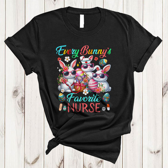 MacnyStore - Every Bunny's Favorite Nurse, Lovely Easter Three Bunnies Sunglasses, Egg Hunting Group T-Shirt